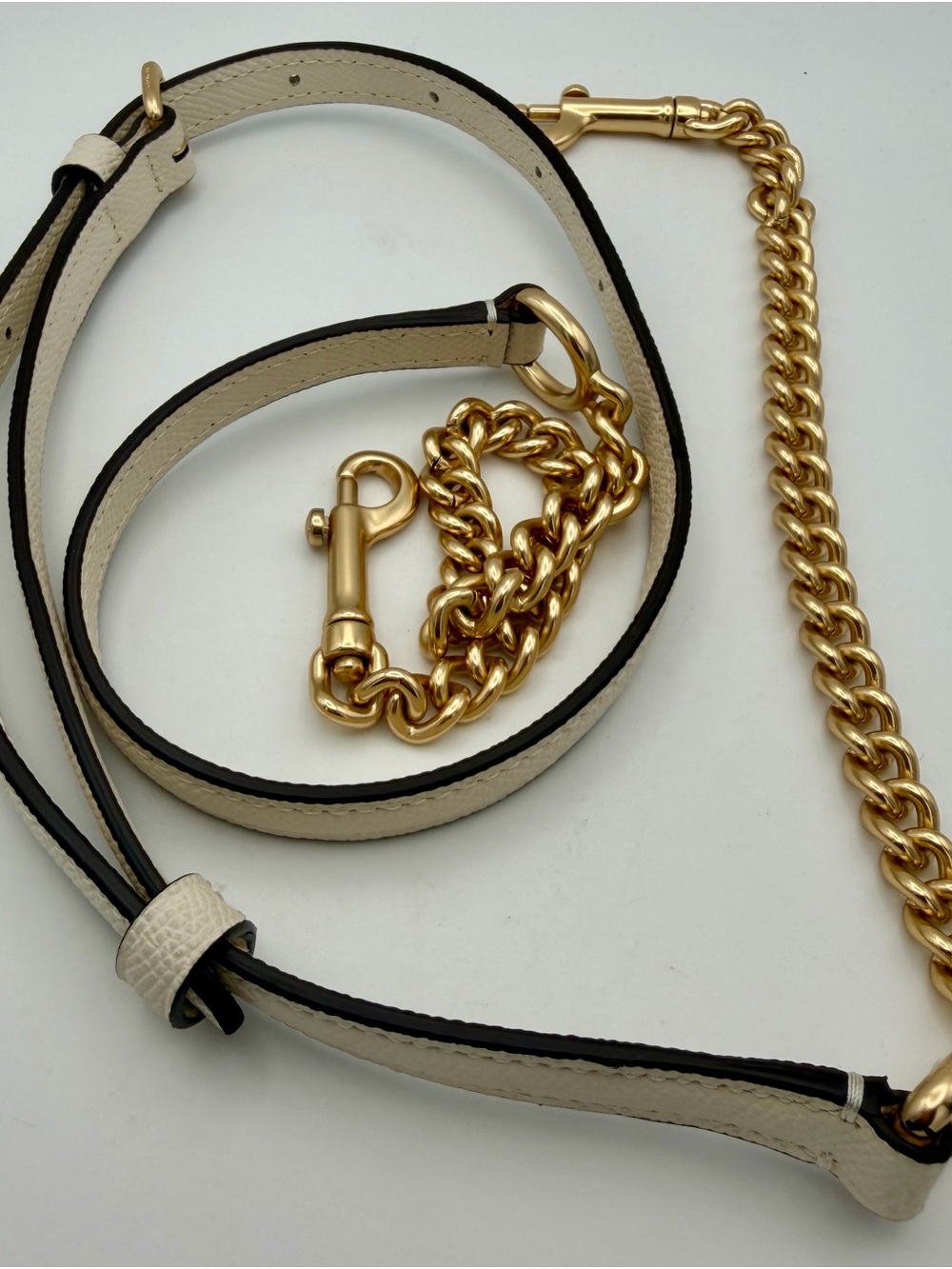 Coach Cream Cross- Body Leather Strap with Gold Chain Accent